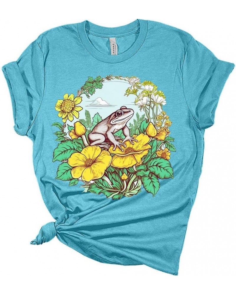 Mushroom Shirts Toad Cottagecore Tshirts Aesthetic Casual Bella Frog Graphic Tees for Women Frog 2 - Heather Aqua $11.98 T-Sh...