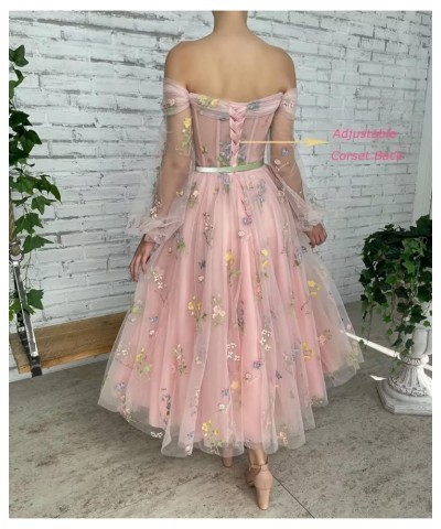 Women's Puffy Sleeve Tulle Prom Dresses Tea Length Pink Flower Lace Formal Evening Gowns Light Green $33.35 Dresses