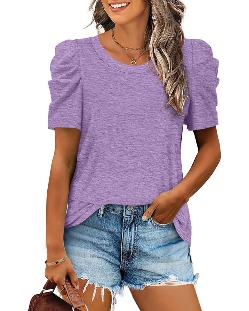 Women's Shirts Crewneck Puff Sleeve Tops Dressy Casual Tshirts Flowy 02b-lavender $11.99 T-Shirts