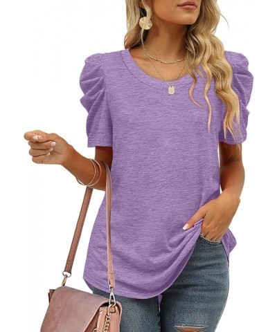 Women's Shirts Crewneck Puff Sleeve Tops Dressy Casual Tshirts Flowy 02b-lavender $11.99 T-Shirts