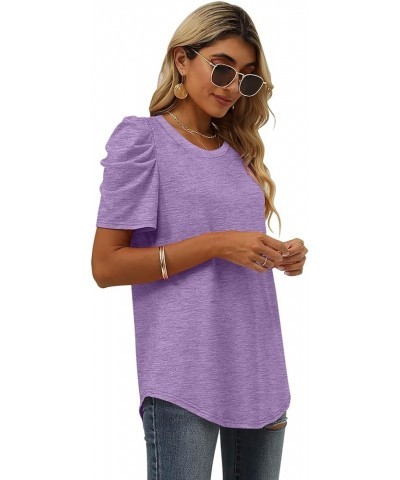 Women's Shirts Crewneck Puff Sleeve Tops Dressy Casual Tshirts Flowy 02b-lavender $11.99 T-Shirts