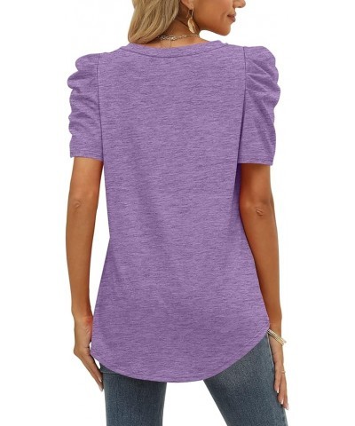 Women's Shirts Crewneck Puff Sleeve Tops Dressy Casual Tshirts Flowy 02b-lavender $11.99 T-Shirts