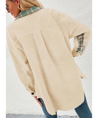 Womens Corduroy Button Down Shirts for Women Shacket Long Sleeve Tops Collared Shirt Jacket Pocket Coats B Apricot $15.20 Tops