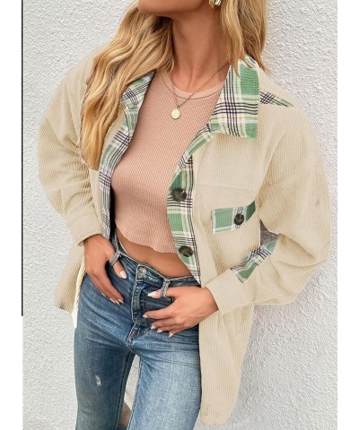 Womens Corduroy Button Down Shirts for Women Shacket Long Sleeve Tops Collared Shirt Jacket Pocket Coats B Apricot $15.20 Tops