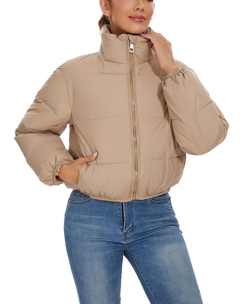 Puffer Jacket Womens Puffer Jackets Women Cropped Winter Down Coat 13-khaki $14.35 Jackets