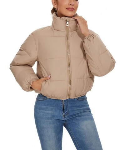 Puffer Jacket Womens Puffer Jackets Women Cropped Winter Down Coat 13-khaki $14.35 Jackets