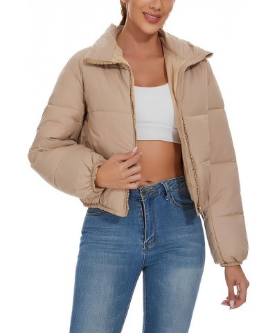 Puffer Jacket Womens Puffer Jackets Women Cropped Winter Down Coat 13-khaki $14.35 Jackets