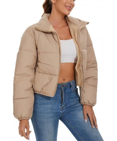 Puffer Jacket Womens Puffer Jackets Women Cropped Winter Down Coat 13-khaki $14.35 Jackets