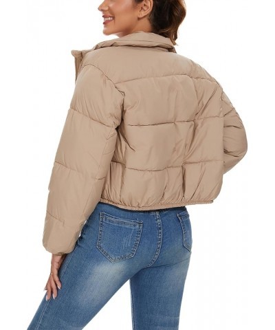 Puffer Jacket Womens Puffer Jackets Women Cropped Winter Down Coat 13-khaki $14.35 Jackets