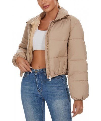 Puffer Jacket Womens Puffer Jackets Women Cropped Winter Down Coat 13-khaki $14.35 Jackets