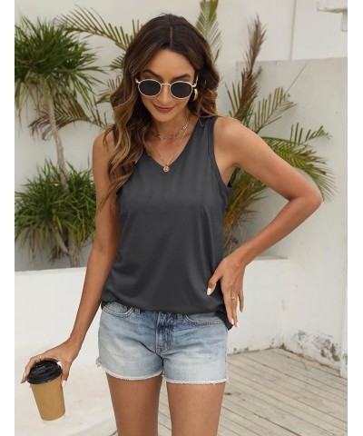 Women Tank Tops V Neck Summer Sleeveless Graphic Letter Printed Tees Basic Cami Top Casual Flowy Shirts 2 Grey $11.79 Tanks