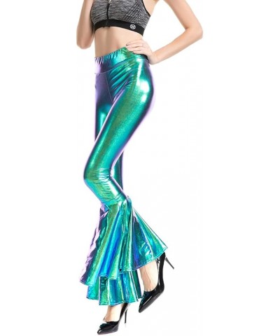 Shiny Metallic Skinny Flare Bell Bottom Pants for Women, Wet Look Mermaid Stretchy High Waisted Leather Disco Pants Blue $15....