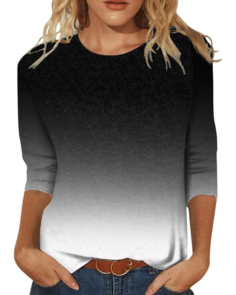 Womens Tops 3/4 Sleeve Shirts Loose Casual Round Neck Blouses Print Tshirts 16-black $8.66 Tops