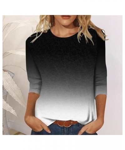 Womens Tops 3/4 Sleeve Shirts Loose Casual Round Neck Blouses Print Tshirts 16-black $8.66 Tops