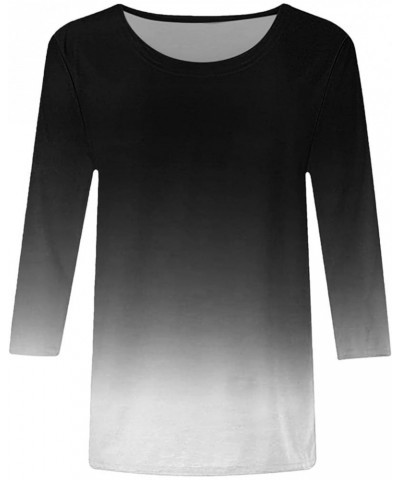 Womens Tops 3/4 Sleeve Shirts Loose Casual Round Neck Blouses Print Tshirts 16-black $8.66 Tops