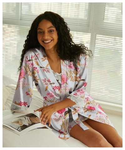 Sleepwear Women's Satin Nightgown with Robes Set 2 Piece Sexy Lace Cami Nightwear Floral Sage Green $22.68 Robes