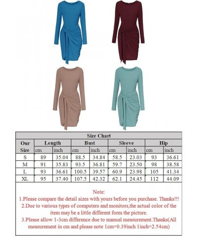 Womens Autumn Long Sleeve Round Neck Tie Waist Slim Sweater Dress Solid Color Ribbed Knitted Midi Pencil Dresses Green $14.05...