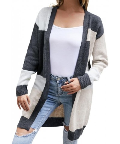 Women's Fashion Cardigan Sweater Color Block Long Sleeve Open Front Cadigans Fall Winter Patchwork Casual Knit Tops 03-grey $...