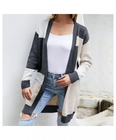 Women's Fashion Cardigan Sweater Color Block Long Sleeve Open Front Cadigans Fall Winter Patchwork Casual Knit Tops 03-grey $...