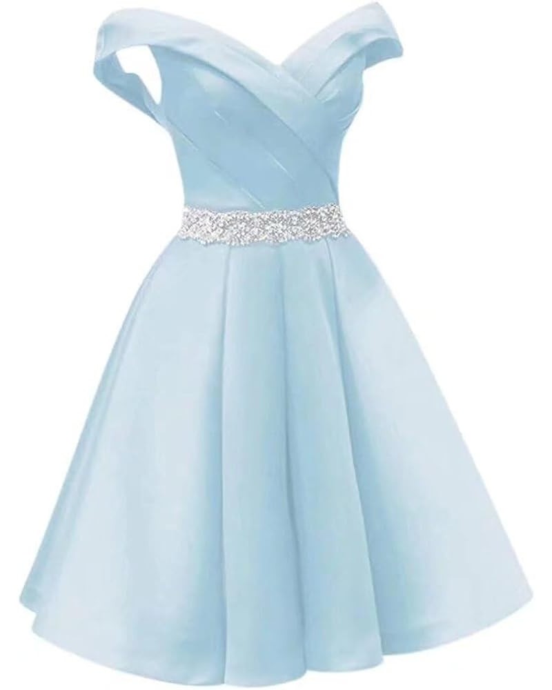 Women's Off Shoulder Satin A Line Short Homecoming Prom Dresses Style6-lightblue $43.45 Dresses