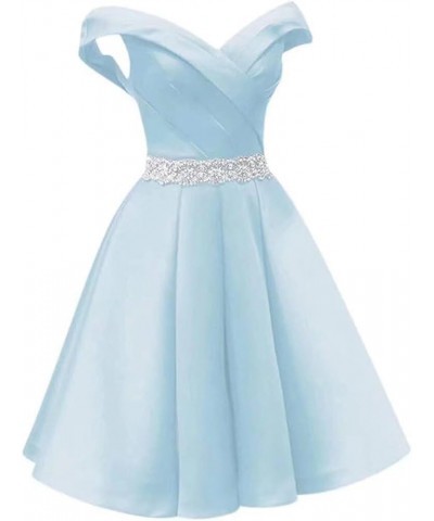 Women's Off Shoulder Satin A Line Short Homecoming Prom Dresses Style6-lightblue $43.45 Dresses