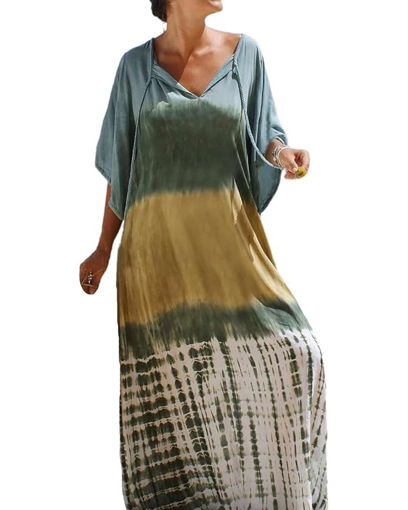 Women's Printed Kaftan Nightgown Loungewear Caftans Dress Plus Size Long Beach Cover Up Swimwear Green a $13.33 Swimsuits