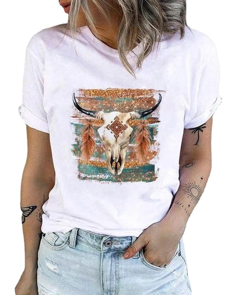 Female Aztec Shirt Retro Geometry Print Crew Casual Short Sleeve Western Style Loose T -Shirt Ladies Color-6 $13.27 T-Shirts