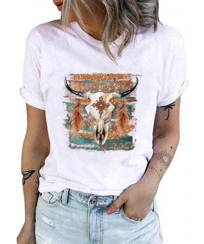 Female Aztec Shirt Retro Geometry Print Crew Casual Short Sleeve Western Style Loose T -Shirt Ladies Color-6 $13.27 T-Shirts