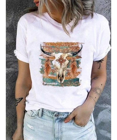 Female Aztec Shirt Retro Geometry Print Crew Casual Short Sleeve Western Style Loose T -Shirt Ladies Color-6 $13.27 T-Shirts