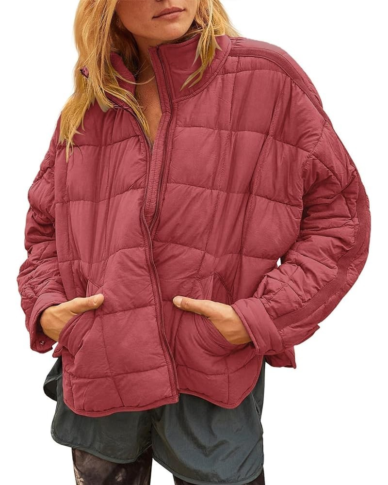 Womens Oversized Puffer Jacket Lightweight Quilted Jackets Zip Up Warm Padded Coat Crimson $20.24 Jackets