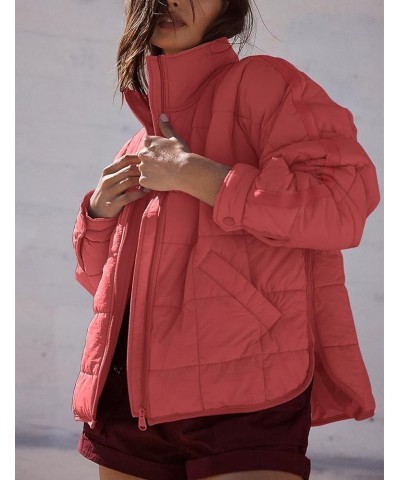 Womens Oversized Puffer Jacket Lightweight Quilted Jackets Zip Up Warm Padded Coat Crimson $20.24 Jackets