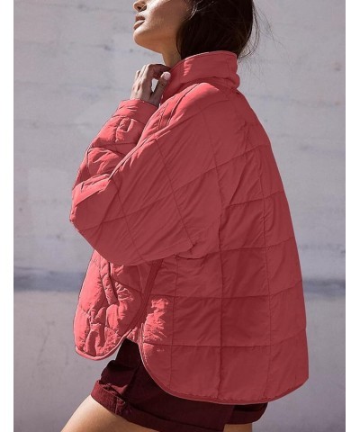 Womens Oversized Puffer Jacket Lightweight Quilted Jackets Zip Up Warm Padded Coat Crimson $20.24 Jackets