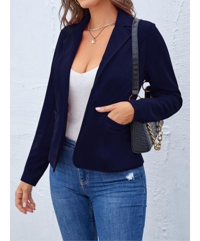 Blazers for Women Casual Long Sleeve Button Front Blazer Work Office Blazers Jacket with Pockets Navy $24.50 Blazers