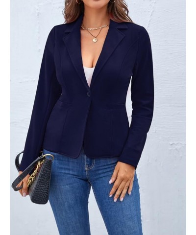 Blazers for Women Casual Long Sleeve Button Front Blazer Work Office Blazers Jacket with Pockets Navy $24.50 Blazers