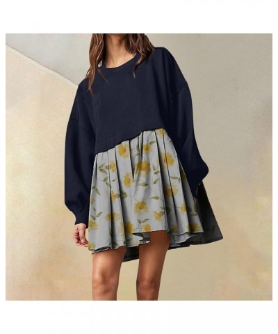 Women's Fall Oversized Sweatshirt Dress Pullover Tops Relaxed Fit Loose Sweatshirts Knee Length Mini Pleated Dresses 03-army ...