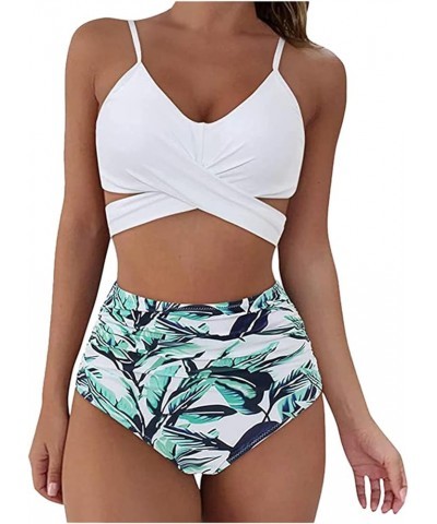 Two Piece Swimsuit for Women High Waisted Tummy Control Bathing Suit Full Coverage Front Cross Push Up Sexy Bikini Sets B5_wh...