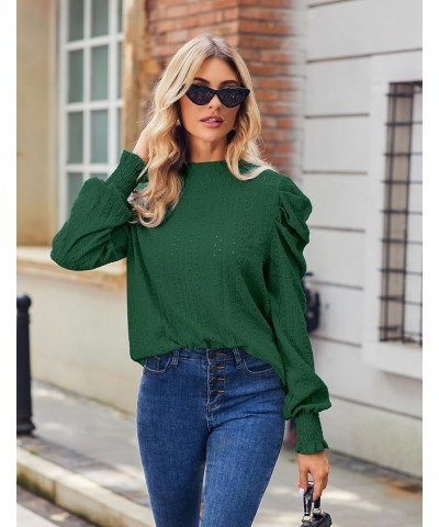 Womens 2024 Puff Long Sleeve Mock Neck Casual Shirts Solid Eyelet Embroidery Tops Blouses Pullover Keyhole Back Tee Green $8....