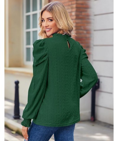 Womens 2024 Puff Long Sleeve Mock Neck Casual Shirts Solid Eyelet Embroidery Tops Blouses Pullover Keyhole Back Tee Green $8....