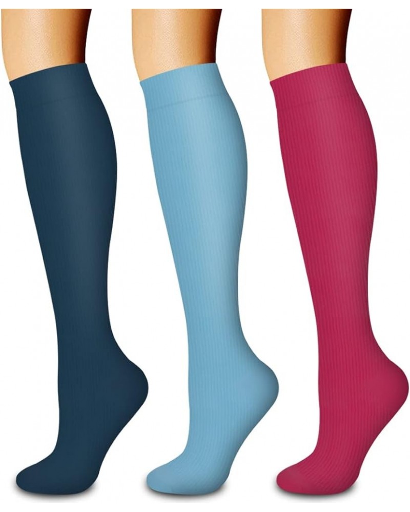 3 Pack Medical Compression Sock-Compression Sock for Women and Men-Best for Running,Nursing,Sports 30-navy/Blue/Red $10.25 Socks