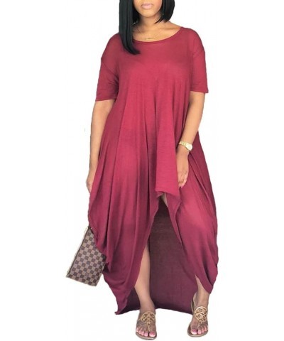 Women Harem T Shirt Dress Short Sleeve Oversized Dresses High Low Long Maxi Dress Wine 2 $20.99 Dresses