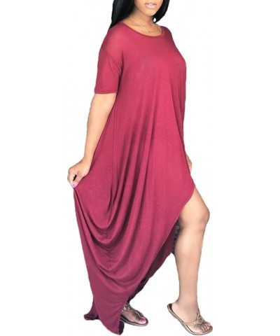 Women Harem T Shirt Dress Short Sleeve Oversized Dresses High Low Long Maxi Dress Wine 2 $20.99 Dresses