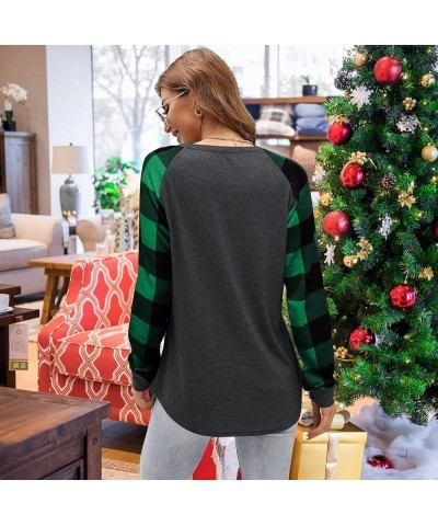 Merry and Bright Shirts Womens Christmas Tree Plaid Raglan Long Sleve Tees Letter Print Baseball T Shirt Tops Green Plaid $11...