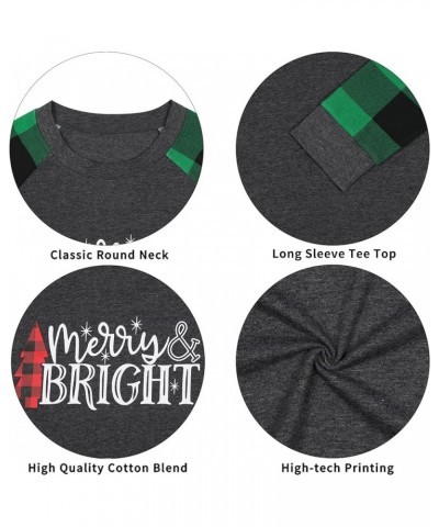 Merry and Bright Shirts Womens Christmas Tree Plaid Raglan Long Sleve Tees Letter Print Baseball T Shirt Tops Green Plaid $11...