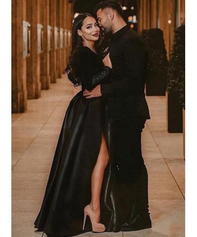 V Neck Prom Dress Velvet Long Sleeves Split Formal Dress 2022 for Women with Pockets Grey $36.26 Dresses