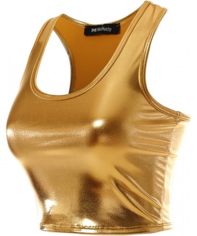 Women's Cotton Basic Sleeveless Racerback Sports Crop Tank Top A Pu Gold $10.86 Activewear