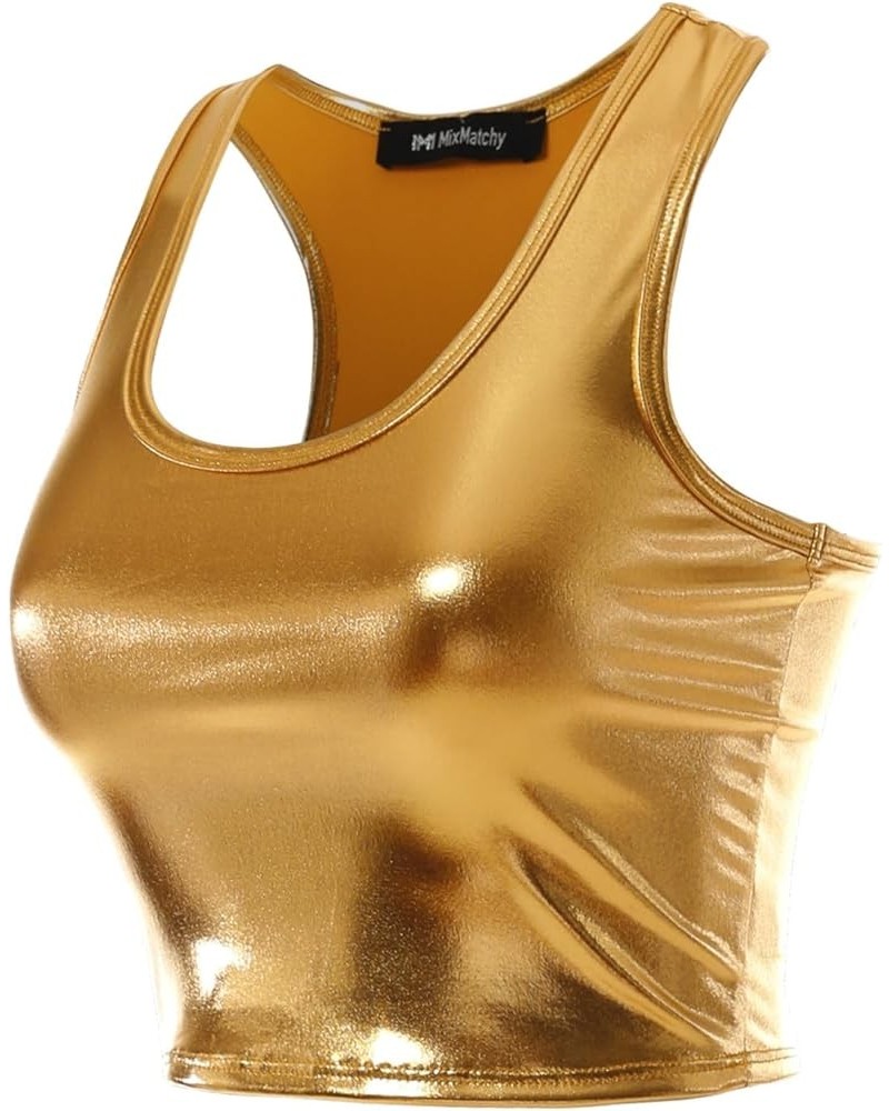 Women's Cotton Basic Sleeveless Racerback Sports Crop Tank Top A Pu Gold $10.86 Activewear