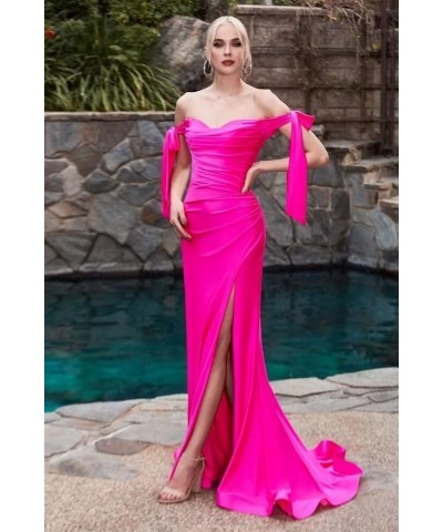 Women’s Off Shoulder Mermaid Prom Dresses Satin Sweep Train Gown with Split Elegant Long Formal Warp Evening Party Dresses Ch...