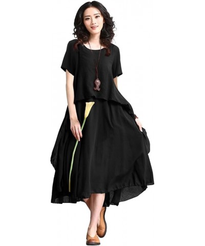 Dresses for Women 2023 Casual Summer Short Sleeve Midi Dress with Side Ruffled Hem N04 Black $25.91 Dresses