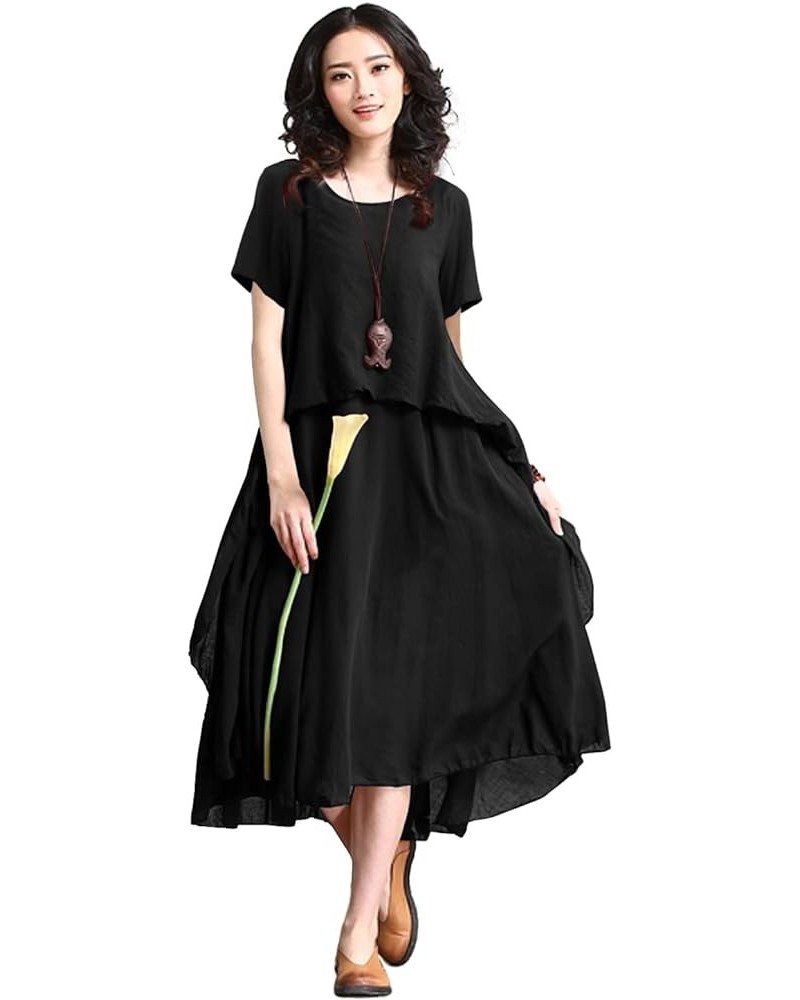 Dresses for Women 2023 Casual Summer Short Sleeve Midi Dress with Side Ruffled Hem N04 Black $25.91 Dresses