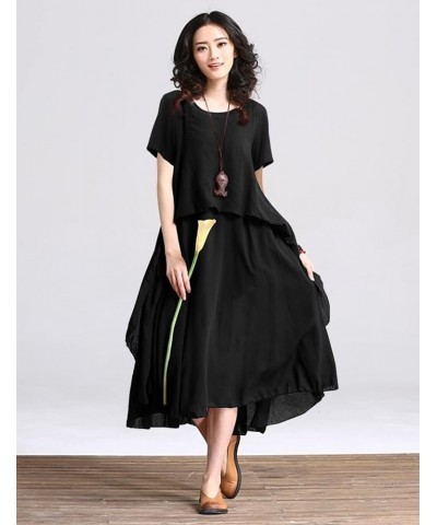 Dresses for Women 2023 Casual Summer Short Sleeve Midi Dress with Side Ruffled Hem N04 Black $25.91 Dresses